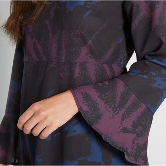 ModCloth Flared Long Sleeve Sheath Mini Dress Abstract Pattern Size Large Purple - Picture 4 of 8